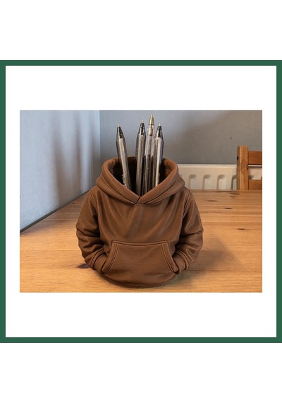 Bezos 3d Baskı Kapüşonlu Sweatshirt Kalemlik - Masaüstü Organizer-kahverengi Bzs01