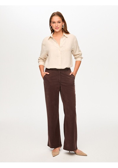 Faik Sönmez Straight Fit Liyoselli Parça Boya Pantolon S26pnt011 Us26pnt01130 Kahve