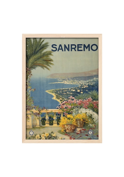 Sanremo Doğal Ahşap Çerçeveli Poster, Dekoratif Seyahat Duvar Tablosu