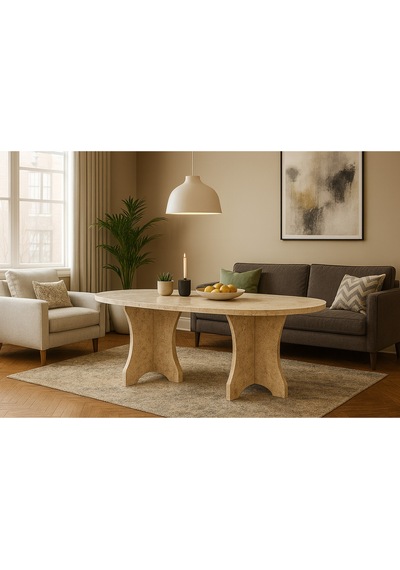 Kelebek Model 180x90x75 Kalın Kenar 36mm Yemek Masası Mutfak Masası Çok Amaçlı Masa Sadece Masa Traverten