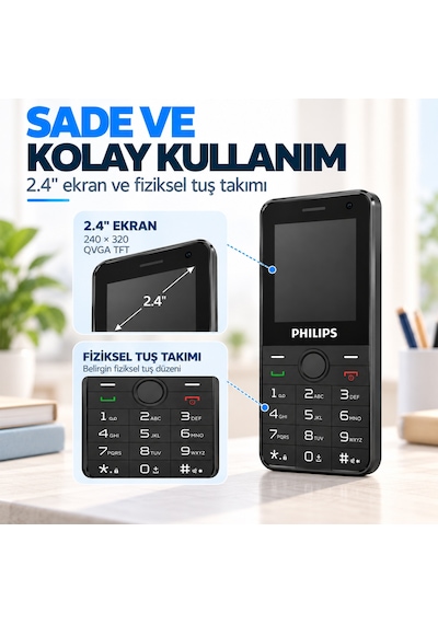 Philips E6808P 4G VoLTE Tuşlu Cep Telefonu 2.4” Ekran 1700mAh Batarya Görüntülü Arama Family Link Asker-Yaşlı-Öğrenci Siyah
