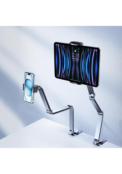 Tr Alüminyum Tablet Standı, 360 Dönebilen Masa Kelepçeli Telefon Ve Tablet Tutucu, Çok Eksenli Ayarlanabilir Katl