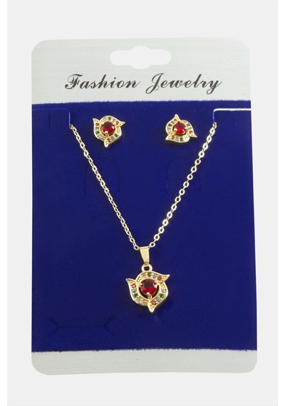 Çiçek Zirkon Taşlı Set Kolye Çok Renkli 82460682
