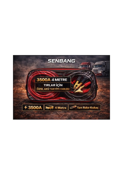 Senbang 3500a Akü Takviye Kablosu 4 Metre Tırlar/kamyonlar İçin Özel, Çantalı, Güçlü Kıskaçlı Marş Kablosu