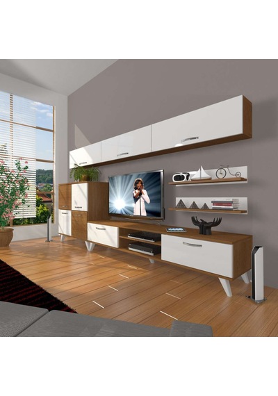 Decoraktiv Eko 8 Slm Dvd Retro Tv Ünitesi Tv Sehpası Ceviz - Beyaz