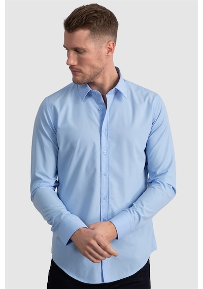 Tudors Slim Fit Dar Kesim Tery Cotton Erkek Gömlek-23361 Mavi Tudors Slim Fit Dar Kesim Tery Cotton Erkek Gömlek-23361 Mavi
