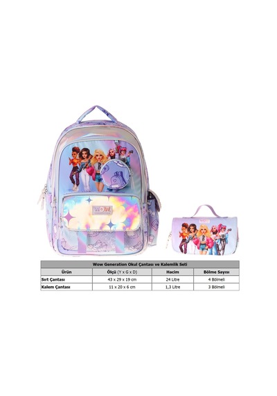 Wow Generation Very Nice Kız Çocuk Lila İlkokul Okul Çantası Ve Kalemlik Seti - Setwg-w6080c