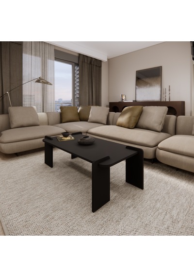 Odaco Fuji Modern Premium Oval Ayaklı %100 Mdflam Salon Orta Sehpa 120x60x40 Cm Siyah