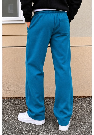 Tarz Cool Erkek Oversize Baggy Fit Eşofman Altı %100 Pamuk 3 İplik Şardonlu Bol Paça Rahat Kesim Petrol