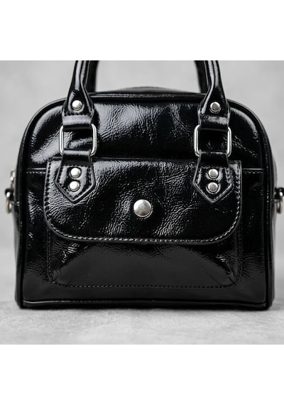 Zennamoda Kadın Siyah Rugan Deri Silver Detaylı El Ve Omuz Çantası 18x13 Cm Çok Renkli