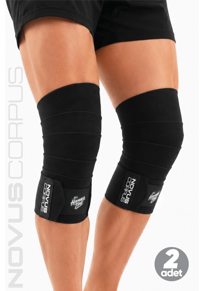 Fitness Diz Bandajı Knee Wraps Ağırlık Crossfit Dizliği Sarmalı Dizlik Cırt Bantlı - 2 Adet - Siyah Desen