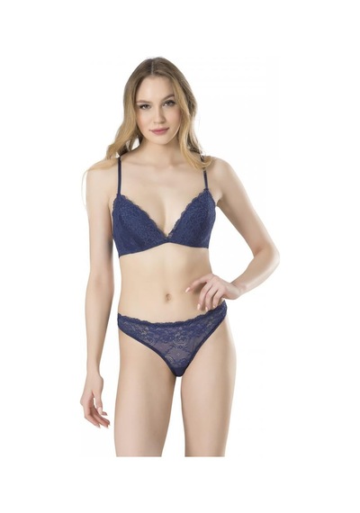 Fabony Bayan Dantelli Bralet Sütyen String Külot Takımı 4070 Lacivert