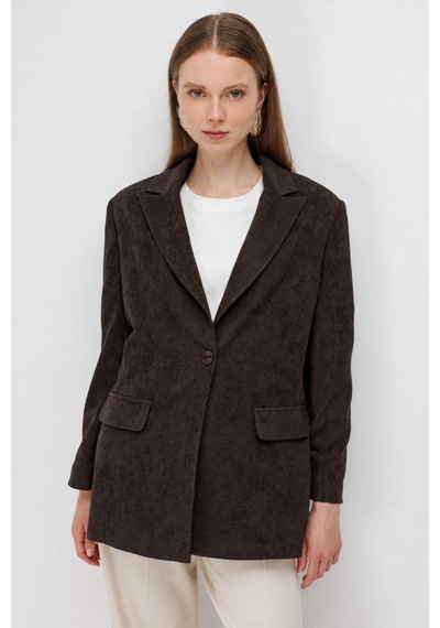 Mizalle Süet Dokulu Tek Düğmeli Kahverengi Blazer Ceket