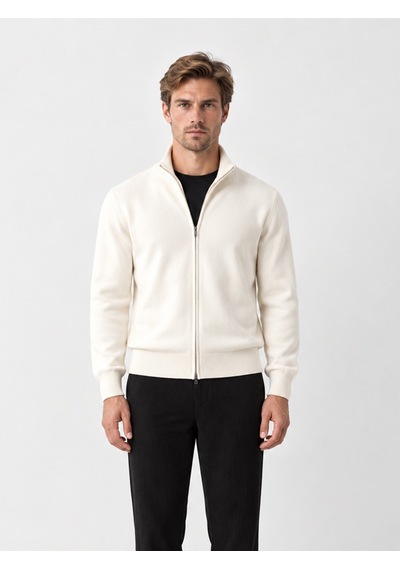 Xint Ekru Regular Fit Yarım Balıkçı Yaka Pamuklu Hırka 801661