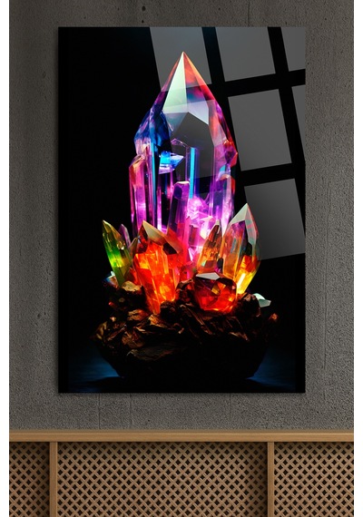 Neon Kristal Gökkuşağı Quartz Enerji Taşı Cam Tablo Modern Duvar Dekoru Canlı Renkli Baskı Ofis Ve Çalışma Odası Yeni Ev Hediyesi