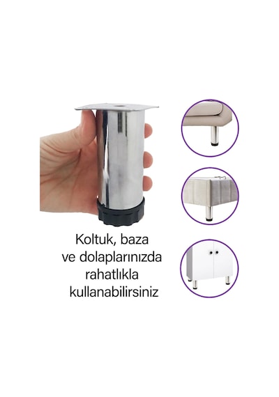 4 Adet Metal Ayarlanabilir 10 Cm Krom Destek Ayağı Mobilya Kanepe Baza Koltuk Dolap Sehpa Tv Ünitesi Ayağı