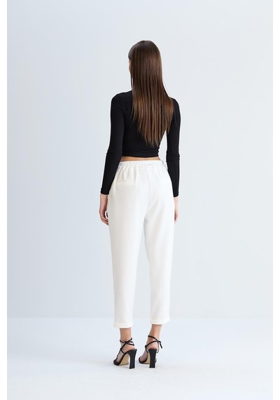 Sortie Collection Duble Paça Bel Lastikli Pantolon Ekru-ekru Ekru