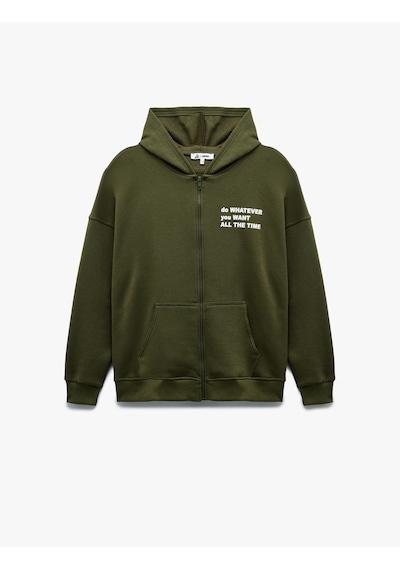 Koton Şardonlu Kanguru Cepli Arkası Baskılı Fermuarlı Kapüşonlu Oversize Sweatshirt Haki 6wal10142ık Haki Koton Şardonlu Kanguru Cepli Arkası Baskılı Fermuarlı Kapüşonlu Oversize Sweatshirt Haki 6wal10142ık Haki