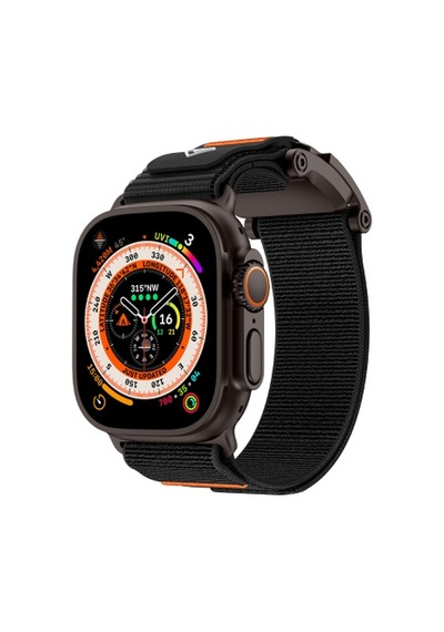 Apple Watch Ultra 49mm Uyumlu Krd-154 Naylon Kumaş Hasır Örgülü Kordon - Siyah