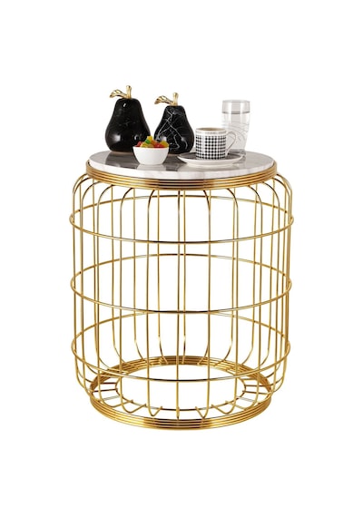 Camellia Sehpa Gold Kaplama Mermer Altın
