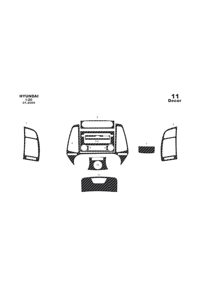 Hyundai İ20 Torpido Kaplama 2009 11 Parça Karbon