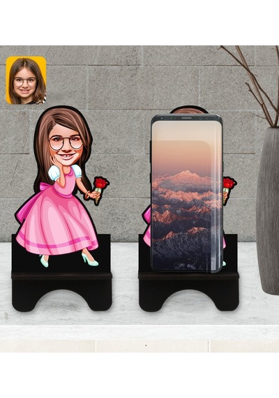 Kişiye Özel Kız Çocuk Prenses Karikatürlü Ahşap Biblo Telefon Sta (533057155)