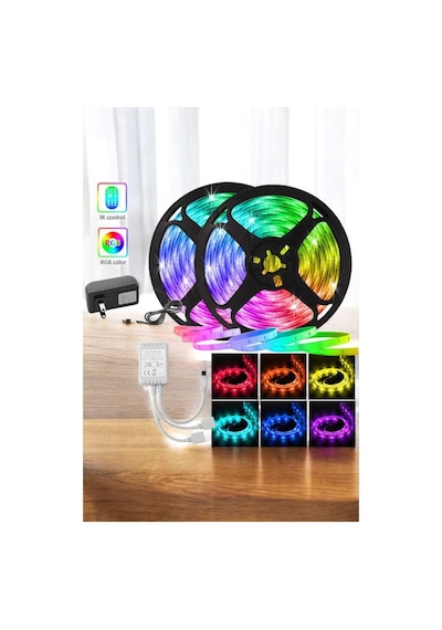 5 Metre Şerit Led Rgb Işıklı Kumandalı Güç Adaptörü Her Ortama Uygun Standart
