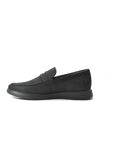 Forex 4042 Hakiki Deri Nubuk Siyah Anatomik Loafer Erkek Ayakkabı Siyah