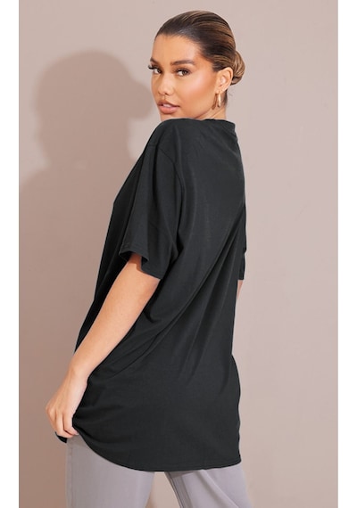 Düz Süprem T-shirt - Siyah Oversize Bisiklet Yaka Kısa Kol Tişört SIYAH