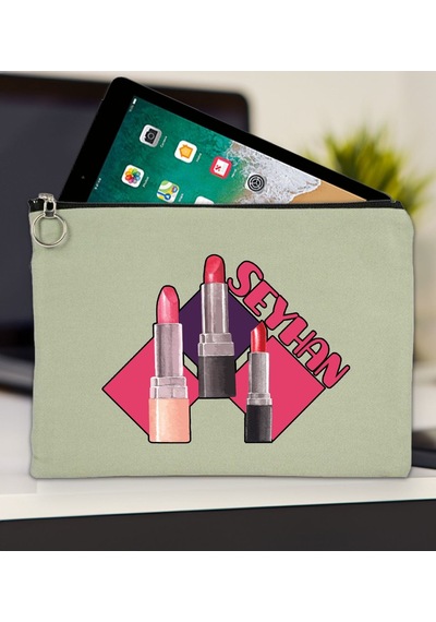 Bk Gift Kişiye Özel İsimli-2 Mint Yeşili Tablet Çantası 30x21cm, Ipad Çantası, Baskılı Tablet Kılıfı Yeşil