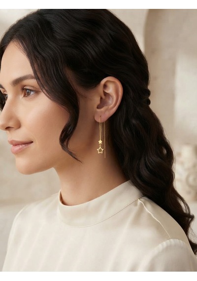 925 Ayar Gümüş Minimalist Yıldız Küpe.rose.gold.rodaj Renk Seçeneği