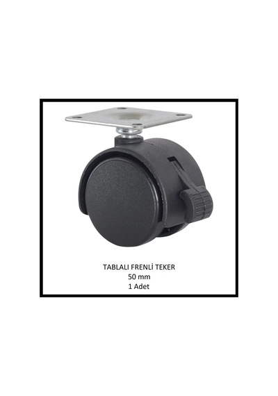 Frenli, Tablalı, Mobilya Tekerleği, 50 Mm, Ofis Koltuk, Dolap, Etejer, 360 Derece Döner Siyah