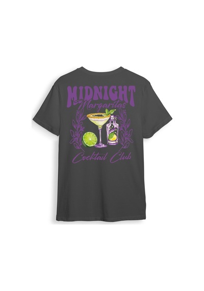 Midnight Margaritas Ön Ve Arka Baskılı %100 Pamuk Unisex Regular Fit T-shirt Gri