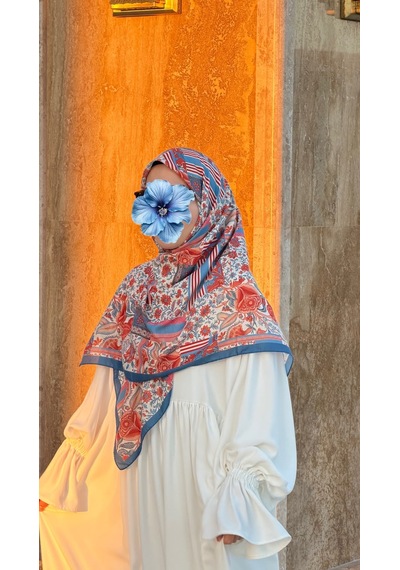 Qalortex Scarf Pamuklu Piraye Desen Eşarp - Turkuaz