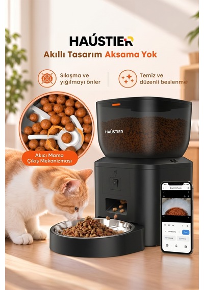 Qq025 Kameralı Akıllı Otomatik Kedi Mama Kabı, 480p ,gece Görüşlü, Wifi 2.4ghz, 4 Lt, Metal Kase
