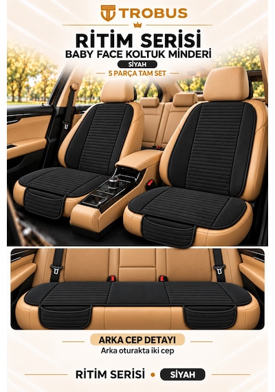 Trobus Ritim Nissan Qashqai 2007-2013 Baby Face 5'li Koltuk Minderi Siyah