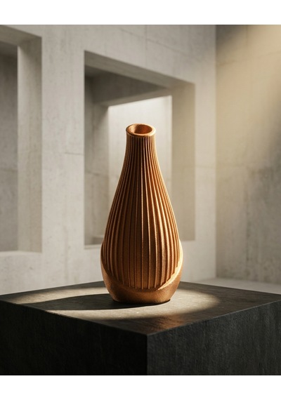 Liva Çizgili 3d Dekoratif Vazo Bronz