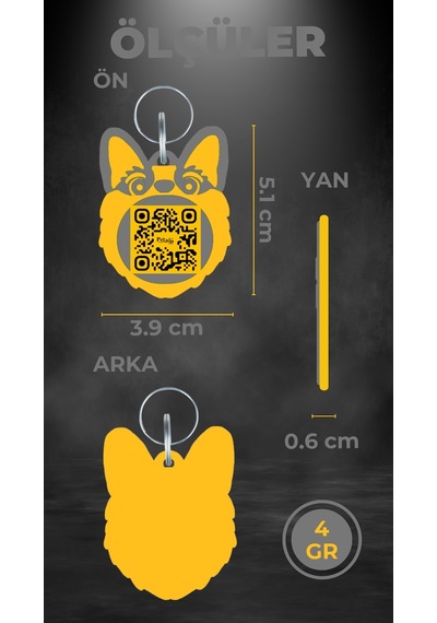 Petjoo 15.T.Teg Sarı-Gri Qr'lı Köpek Künyesi