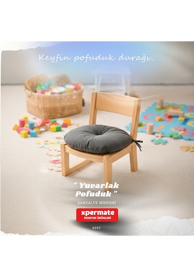 Pofuduk Yuvarlak Sandalye Minderi Mutfak, Balkon, Bahçe Dekoratif Oturma Minderi Yumuşak Dolgu Gri