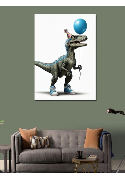 Kanvas Tablo Balonlu Dinozor 70cmx100cm