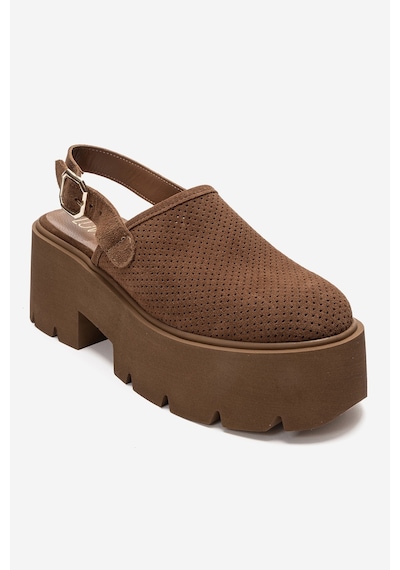 Luvi Shoes Caldrıs Taba Süet Hakiki Deri Önü Kapalı Kalın Tabanlı Kadın Sandalet