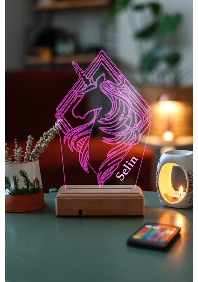 Kişiye Özel 3D Unicorn, Kız Çocuğuna Hediye Masaüstü Led Lamba