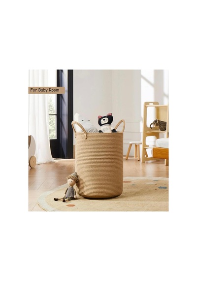 Jüt Hasır Sepet, Düzenleyici Sepet, Hasır Dokuma Sepet 40cm X 35cm Bambu Bambu