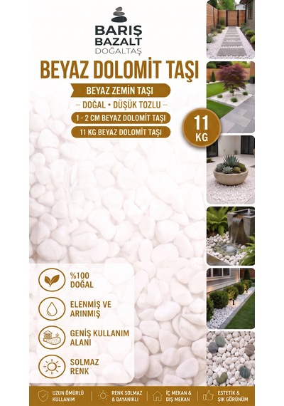 Doğal Dolomit Taşı 1-2 Cm 11 Kg Dekoratif Bahçe Taşı Saksı Teraryum Akvaryum Taşı Beyaz Taş