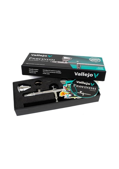 Vallejo 90002 Profinish Çift Hamleli Double Action 0.2 ve 0.3 MM Memeli 3 ML + 9 ML + 15 ML Hazneli Boya Tabancası