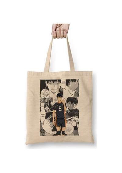 Toyaso Haikyuu Kageyama Tobio Bez Çanta Uzun Saplı Alışveriş Çantası Plaj Çantası Beyaz