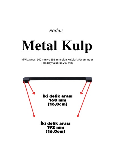 Radius Siyah Metal Mobilya Kulpu 160 Mm 16,0 Cm Uyumlu Modern Mutfak Dolabı Çekmece Kulbu 16,0 19,2 Siyah Siyah