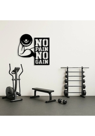 No Pain No Gain Motivasyon Yazılı Metal Duvar Tablosu Siyah