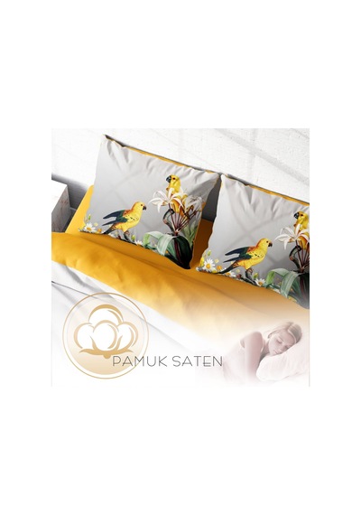 Monohome Yellow Parrot 3D Pamuk Saten Çift Kişilik Nevresim Takım Sarı