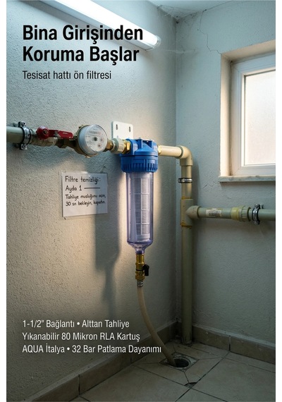 Aqua 10 Yıkanabilir Alttan Tahliyeli Ön Filtre 1-1/2 Bağlantı Çapı